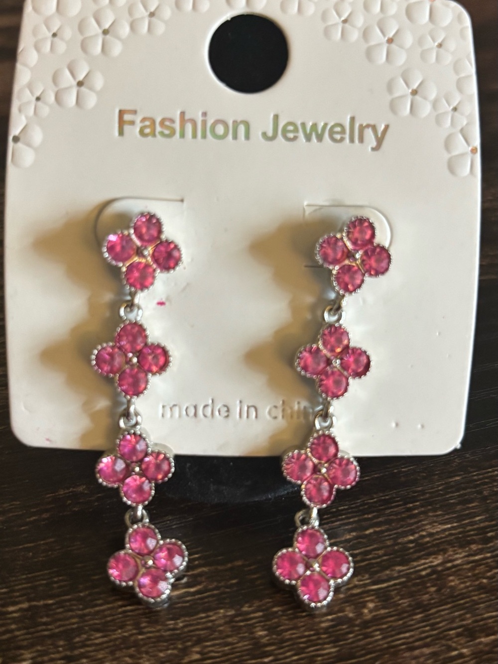 Fashion Jewelry Pink‎ Crystal Floral Drop Earrings